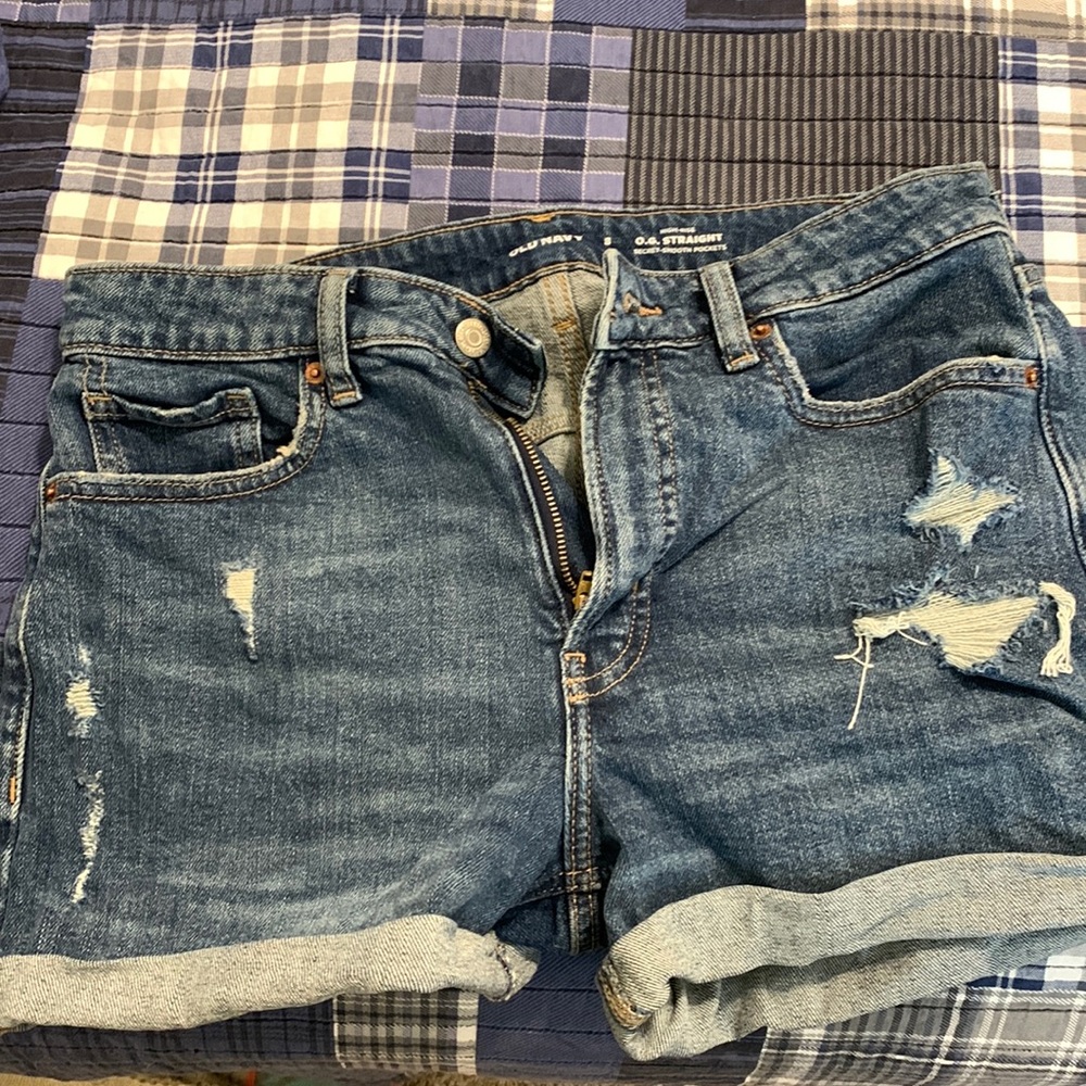 Medium-dark wash denim shorts